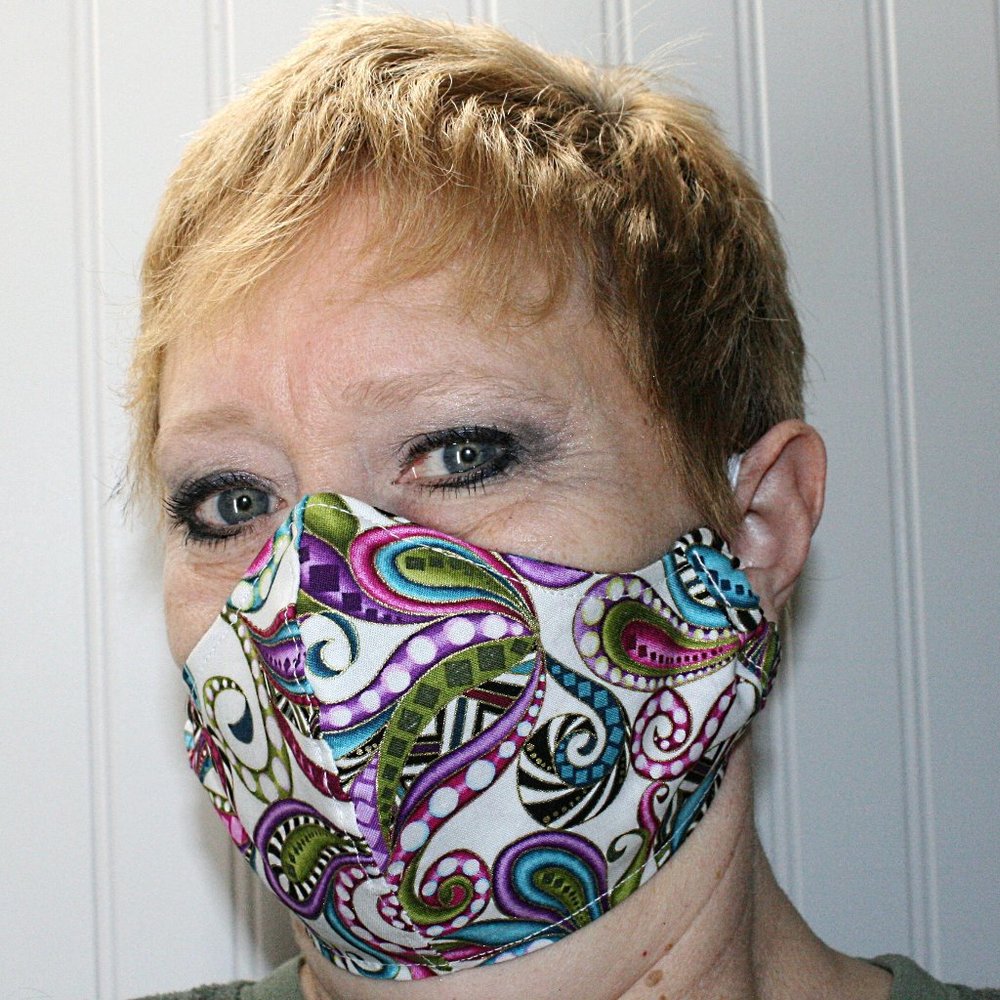 HAND CRAFTED Face Mask Paisley Mardi Gras Adult Cloth Fabric Print - Shield